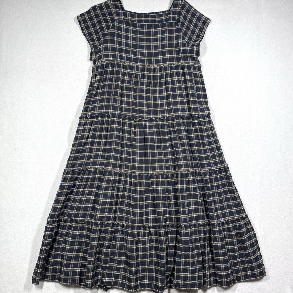 Natural Life Dress Size Large Berkley Plaid Tiered Maxi Boho Cottagecore Prairie